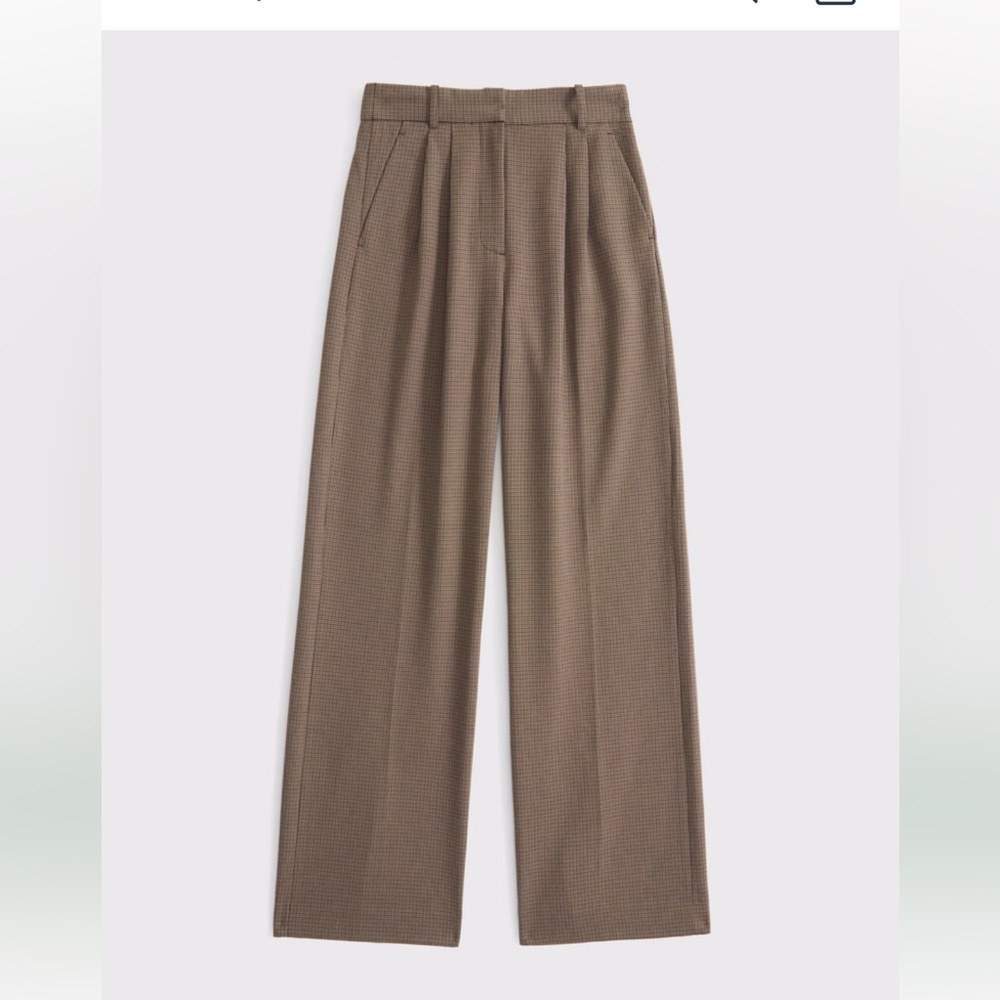 A&F Sloane Tailored Wide Leg Pant Brown Plaid